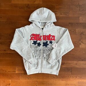 Sp5der Atlanta Full Zip Up Hoodie - Heather Grey (Brand New, Medium)